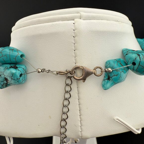 Chunky Turquoise Dyed Howlite Necklace With Sterling Silver Clasp Adjustable Cha - Picture 4 of 9